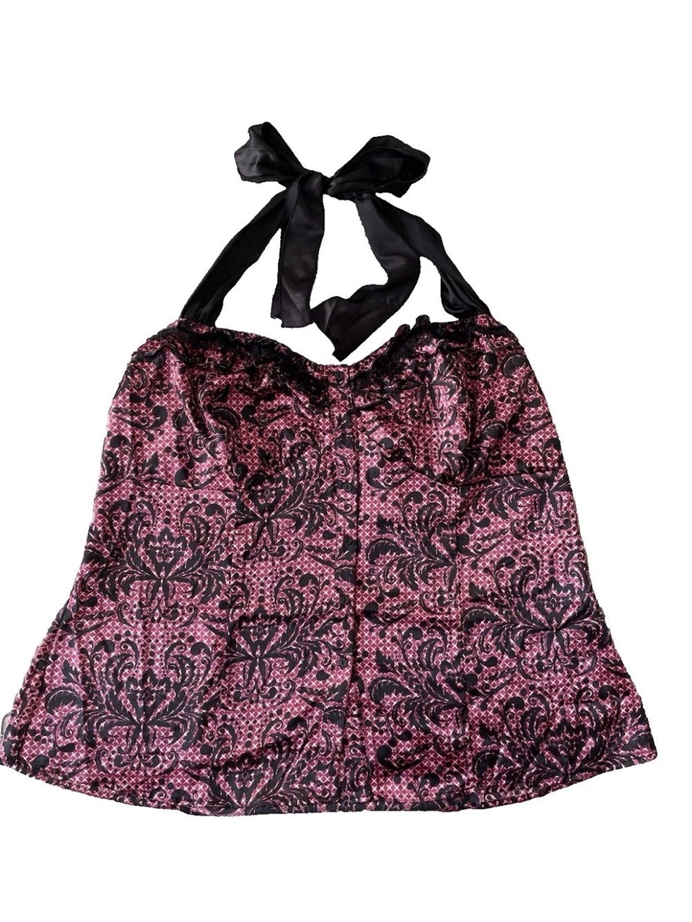 Torrid Pink/Black Satin Halter Top Size 1X Ruffle Detail Witchy Vamp Whimsigoth